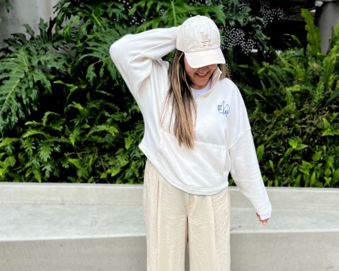 Embroidered LA Hands 1/4 Zip Sweatshirt