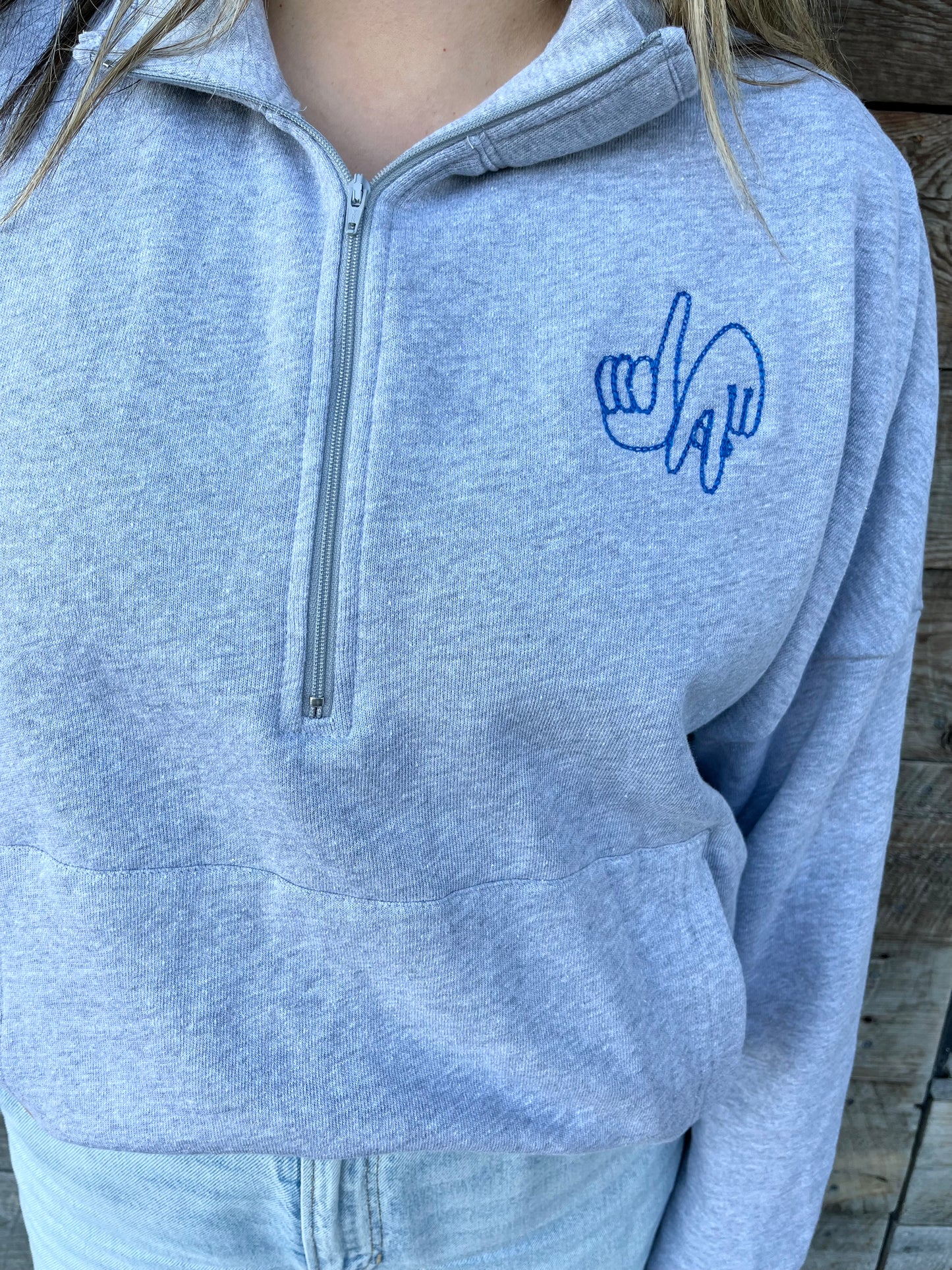 Embroidered LA Hands 1/4 Zip Sweatshirt