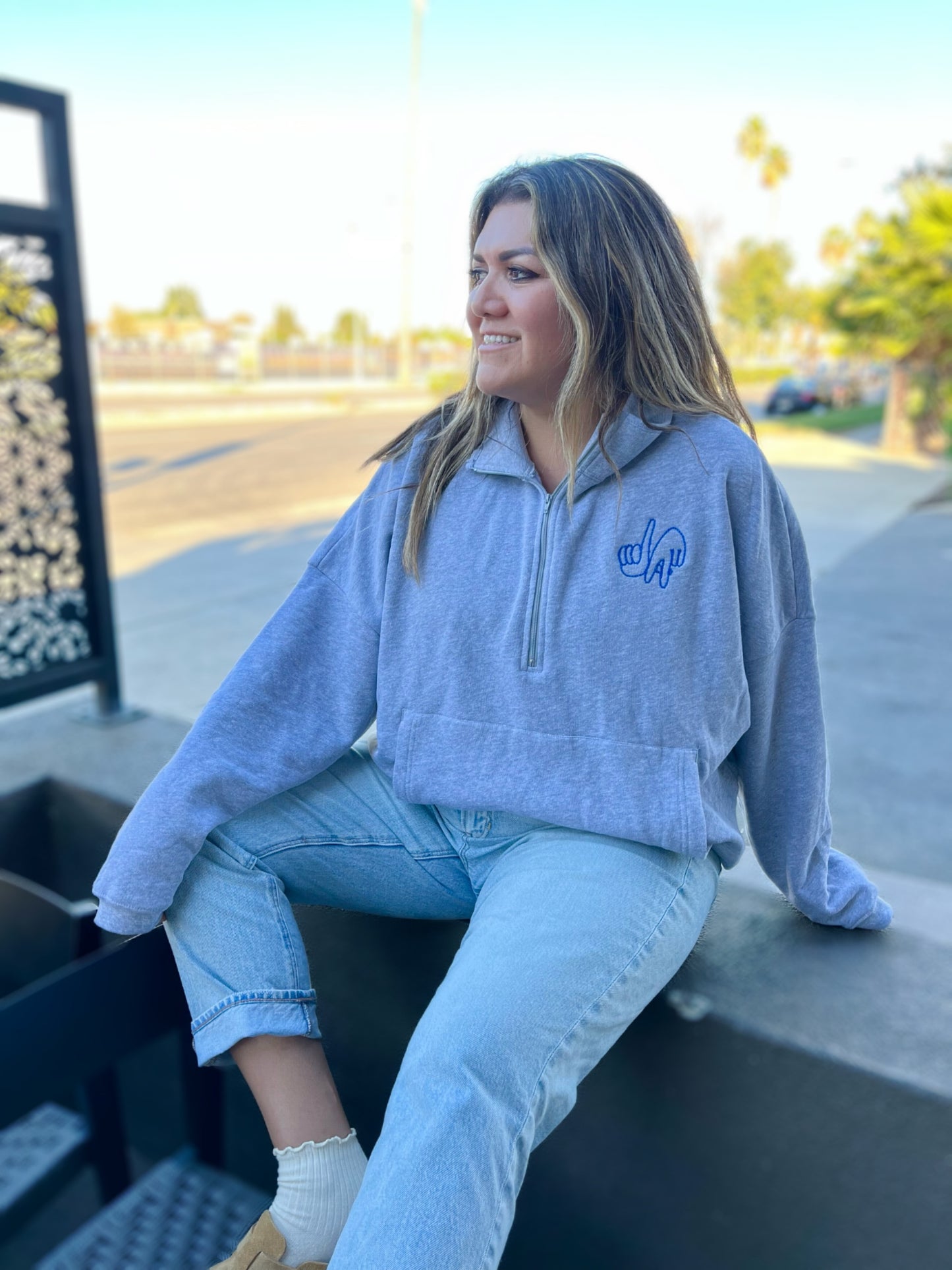 Embroidered LA Hands 1/4 Zip Sweatshirt