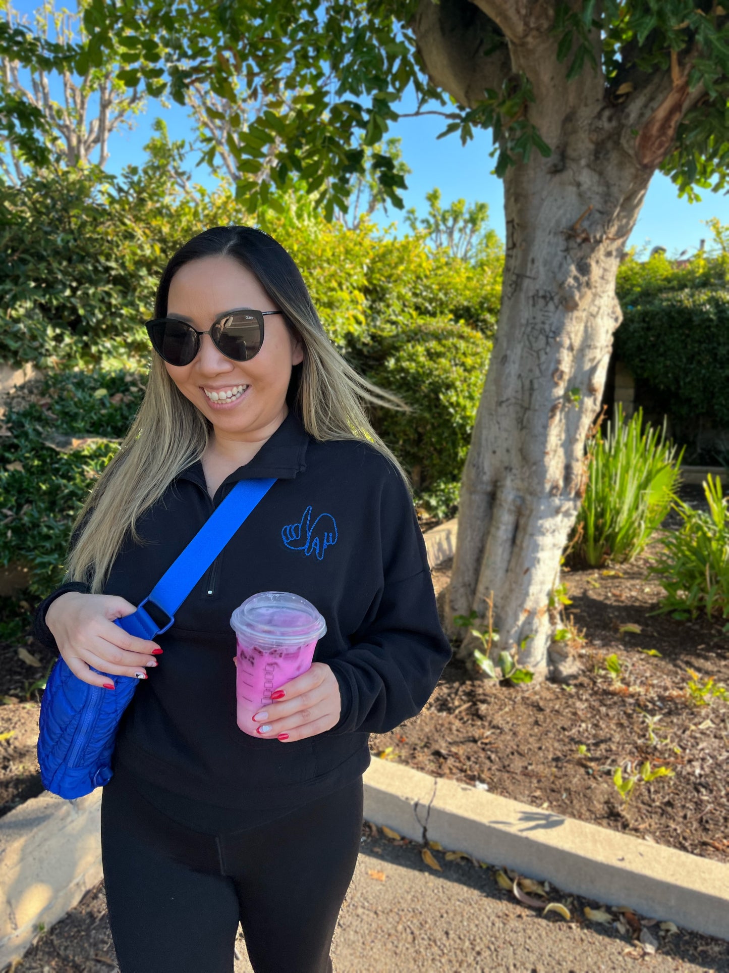Embroidered LA Hands 1/4 Zip Sweatshirt
