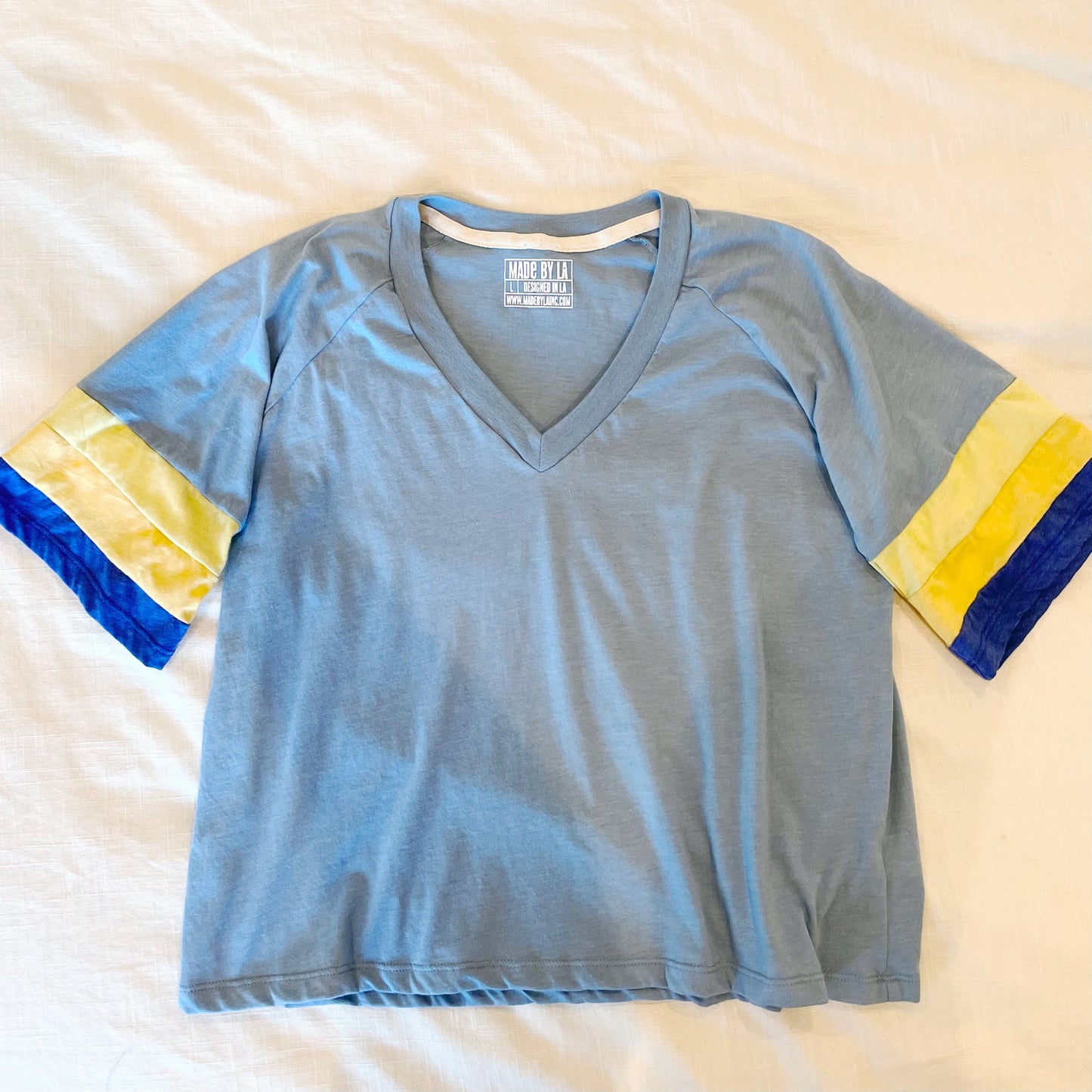 LA Blue V-neck Ringer