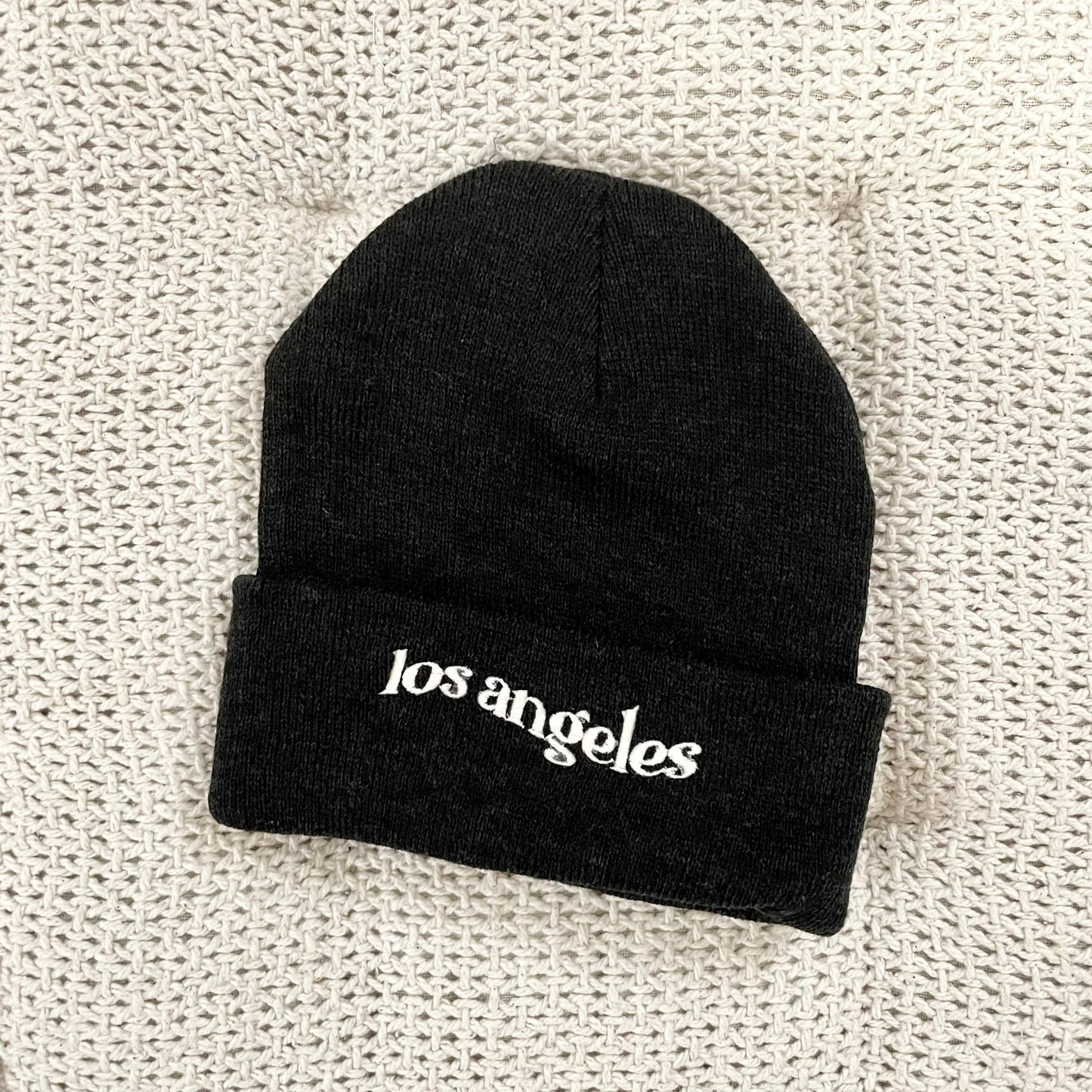 Heather Charcoal Ribbed with Ivory Los Angeles 12" Beanie