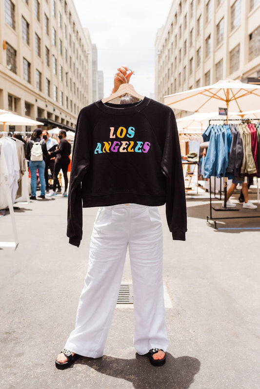 Black Retro Los Angeles Raglan Pullover